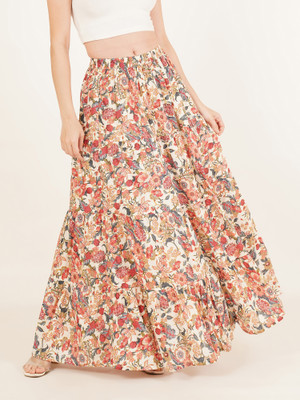 Brownverse Floral Print Women Pleated Multicolor Skirt