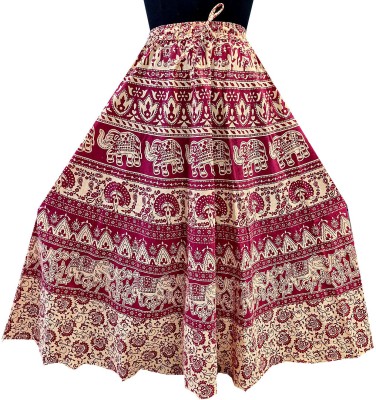 MF CREATION Printed Women Flared Pink, Beige Skirt