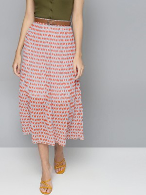 SASSAFRAS Geometric Print Women Pleated Orange, Light Blue Skirt