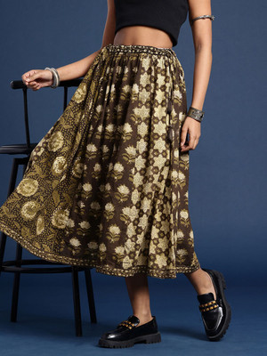 Taavi Printed Women Flared Green Skirt