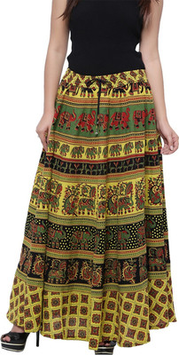 JABAMA Printed Women Regular Green Skirt