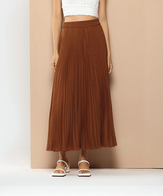 CHEMISTRY Solid Women Flared Brown Skirt