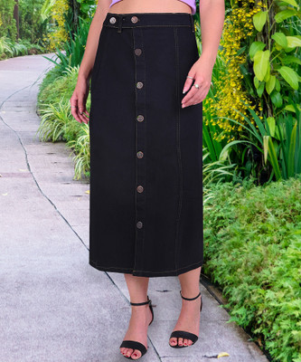 NEUNK Solid Women Flared Blue, Black Skirt