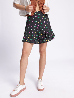 Dressberry Printed Women Flared Black Skirt