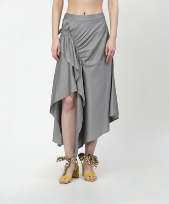 LELA Solid Women A-line Grey Skirt