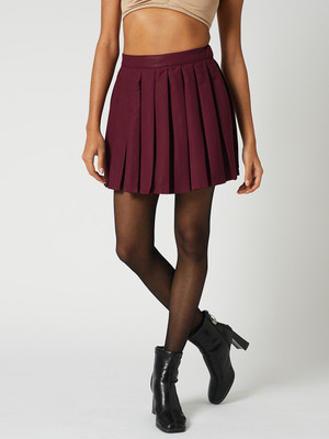 Globus Solid Women A-line Maroon Skirt