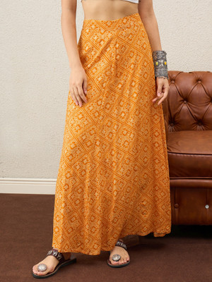 InWeave Polka Print Women A-line Yellow Skirt