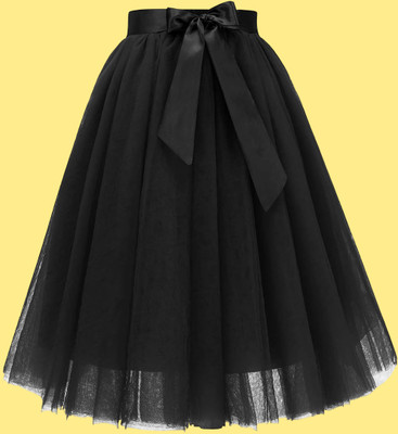 R Cube Self Design Girls A-line Black Skirt