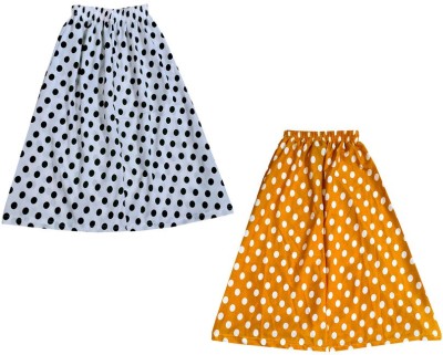 KAVYA Polka Print Girls A-line White, Yellow Skirt