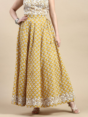 De Moza Printed Women A-line Gold Skirt