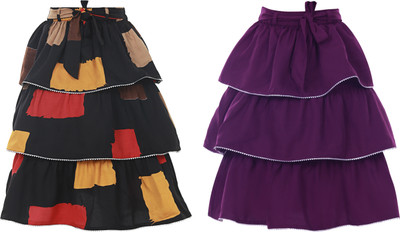 HEAVENS CREATIONS Colorblock Girls Pleated Red Skirt