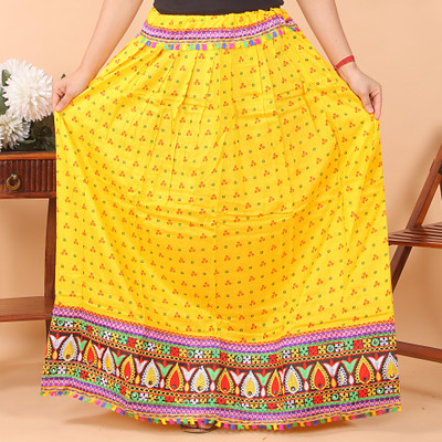 TMT HUB Printed Women Flared Yellow Skirt