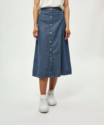 ts fashion Washed Women A-line Dark Blue Skirt