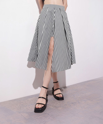 Dressberry Striped Women A-line Black Skirt