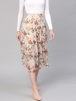SASSAFRAS Floral Print Women A-line Brown, Orange Skirt