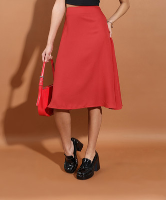 Tokyo Talkies Solid Women A-line Red Skirt