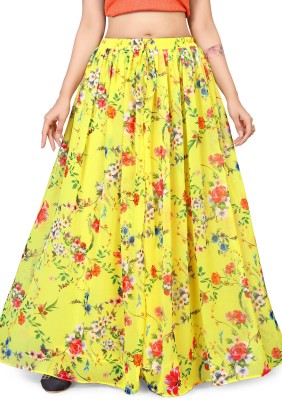 SILK SUTRA Floral Print Women A-line Yellow Skirt