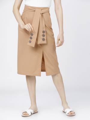 Tokyo Talkies Solid Women Flared Beige Skirt - Price History