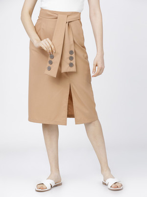 Tokyo Talkies Solid Women Flared Beige Skirt