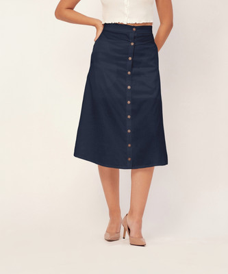 moomaya Solid Women A-line Blue Skirt