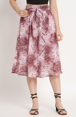 NUEVOSDAMAS Printed Women Pleated Purple Skirt