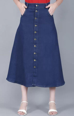 Achyutaya Fashion Solid Women A-line Dark Blue Skirt