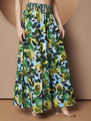 OTABU Floral Print Women A-line Green Skirt