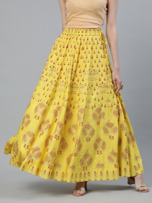 Jaipur Kurti Printed Women Flared Yellow Skirt
