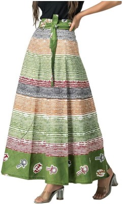 Hendygraph Printed Women Flared Green Skirt