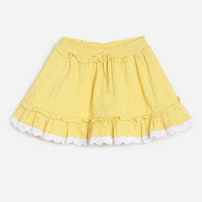 MINI KLUB Self Design Baby Girls Regular Yellow Skirt