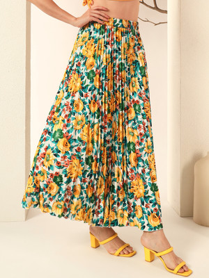 ZWERLON Printed Women Pleated Multicolor Skirt