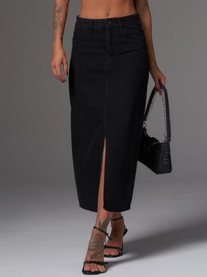 ACUAN Solid Women Pencil Black Skirt