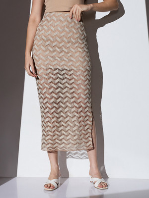 Globus Chevron/Zig Zag Women Pencil Beige Skirt