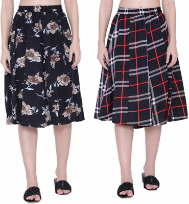 Manat Diva Floral Print, Checkered Women A-line Multicolor Skirt