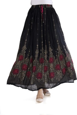 HARSUKHI Printed Women Flared Black, Pink Skirt