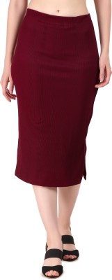 Navelly Solid Women Pencil Maroon Skirt