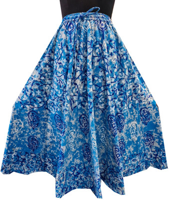 Saicreation Printed Women Flared Blue Skirt
