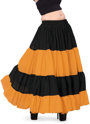 HouseOfCommon Colorblock Women Tiered Black, Yellow Skirt