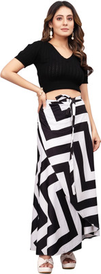 Herink Fashion Printed Women Wrap Around Black, White Skirt