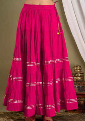 Custom-fashion Solid Women Flared Pink Skirt