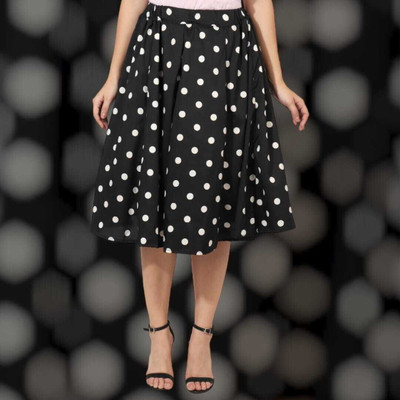 Manat Diva Polka Print Women A-line Black Skirt