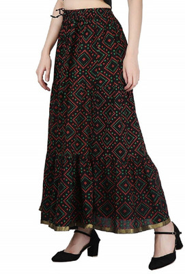 VIKALPS Printed Women A-line Black Skirt