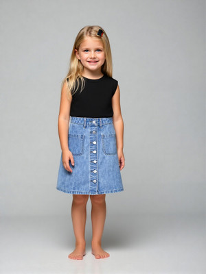 Thekids Solid Girls A-line Blue Skirt