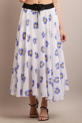 Raabta Fashion Floral Print Women Flared Blue Skirt