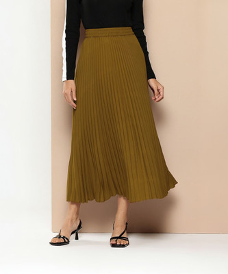 CHEMISTRY Self Design Women Flared Green Skirt