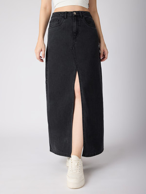 Globus Solid Women Straight Grey Skirt