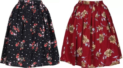 FINEVKSALES Floral Print Girls Gathered Multicolor Skirt