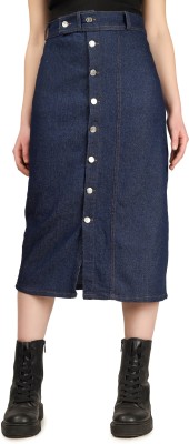 AKSHA CREATION Solid Women Straight Dark Blue Skirt