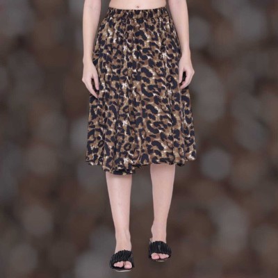 Mannat Diva Printed Women A-line Brown Skirt