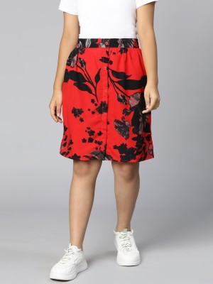 OXOLLOXO Printed Girls Flared Red, Black Skirt